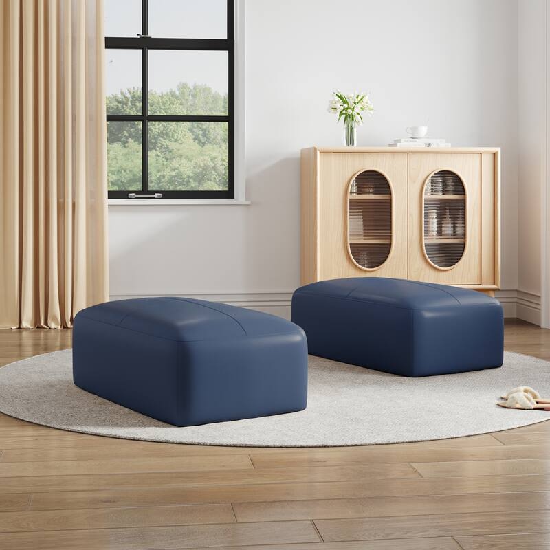 UIXE Genuine Leather Ottoman, Upholstered Ottoman for Living Room