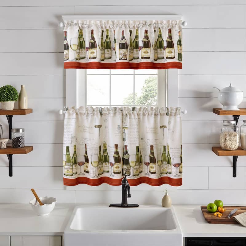Wine Tasting 3-Piece Kitchen Curtain Tier Set & Valance - 2 Tiers(30"W x 24"L Each) & 1 Valance(60"W x 15"L)