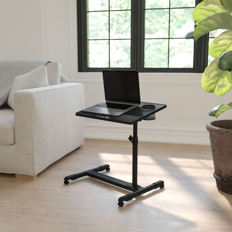 Adjustable Height Steel Mobile Computer Desk - Black