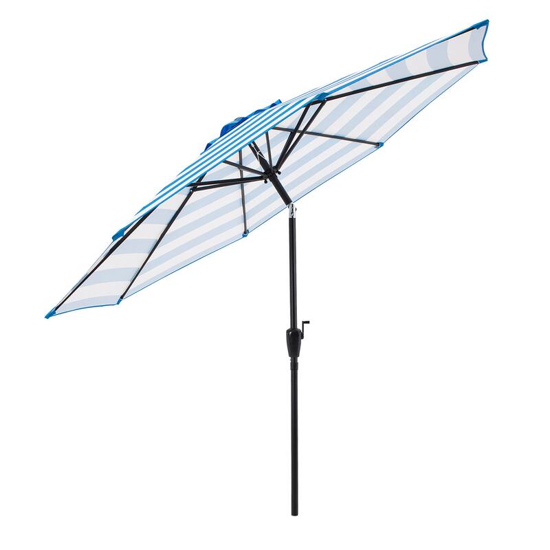 Pure Garden 9ft Striped Patio Umbrella with Push Button Tilt
