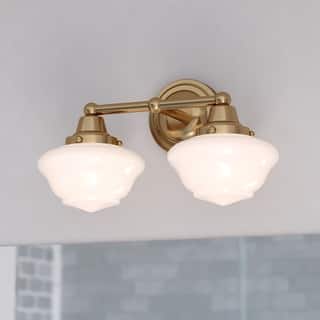 VAXCEL Eastgate Bathroom Vanity Wall Light Fixture, White Frosted Opal Glass Schoolhouse Shade, Dimmable, LED Compatible