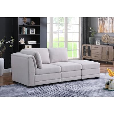 Upholstered Reversible Modular Sofa with Ottoman in Light Gray