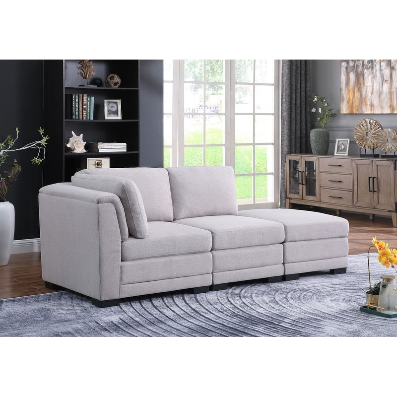 Upholstered Reversible Modular Sofa with Ottoman in Light Gray