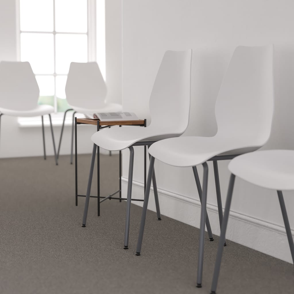HERCULES Series Stack Chair with Lumbar Support and Silver Frame