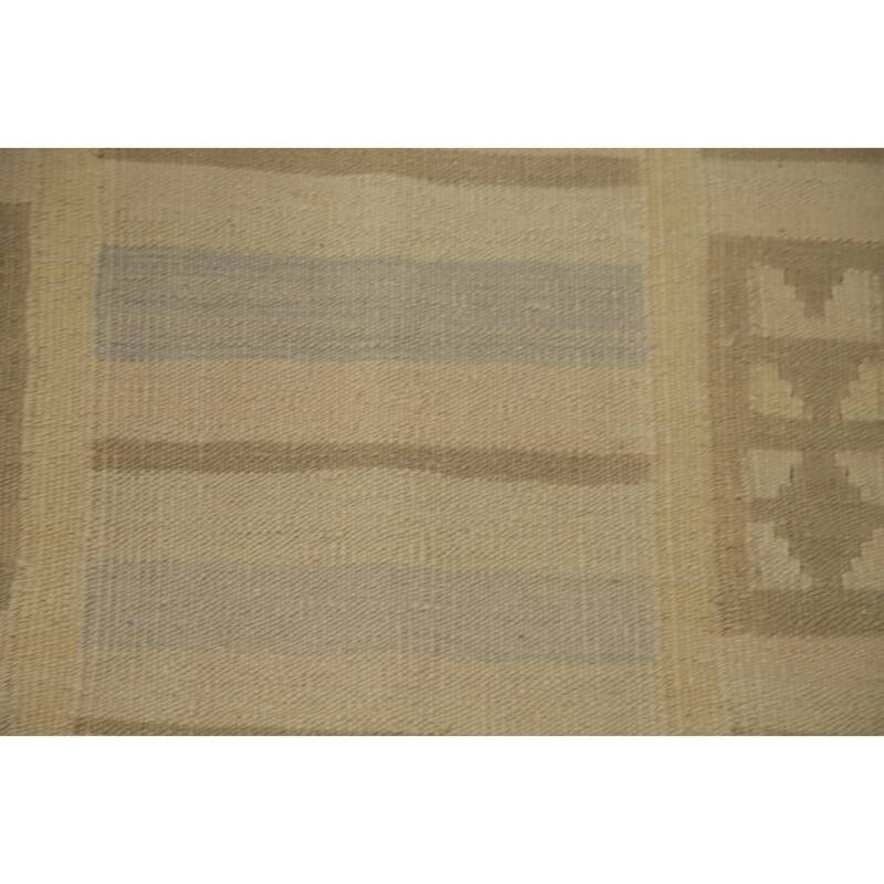 Hand Woven Oriental 100% Wool Carpet Southwestern Tribal Beige & Ivories Kilim Runner Rug - 9' 10'' X 2' 8''