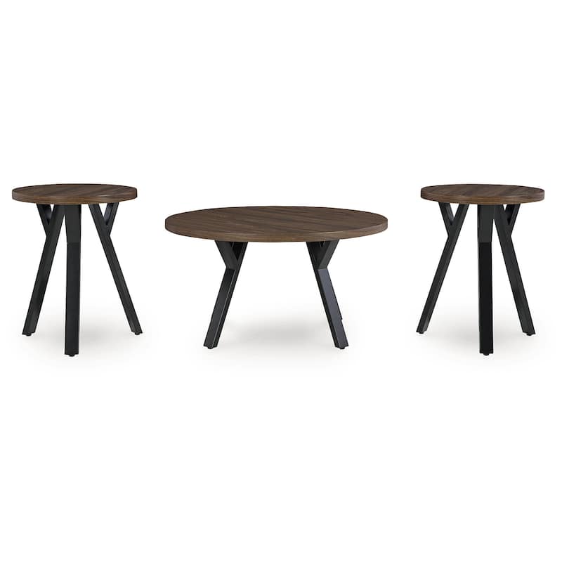 Signature Design by Ashley Elbrynn Brown/Black Table (Set of 3) - 34"W x 34"D x 18"H