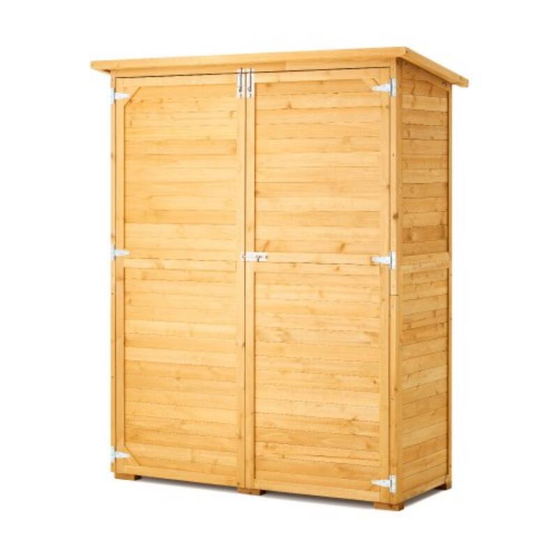 Cedar Wood Garden Storage Shed with Metal Roof Waterproof Design - 55.12 x 23.62 x 67.52 inch - Natural