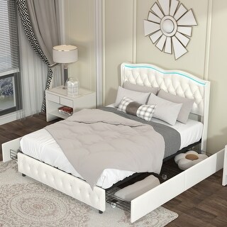 Velvet Platform Storage Bed Frame with 4 Pull-out Storage Drawers - Bed ...