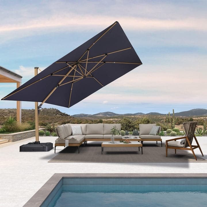 PURPLE LEAF Wood Grain Premium Patio Cantilever Umbrella