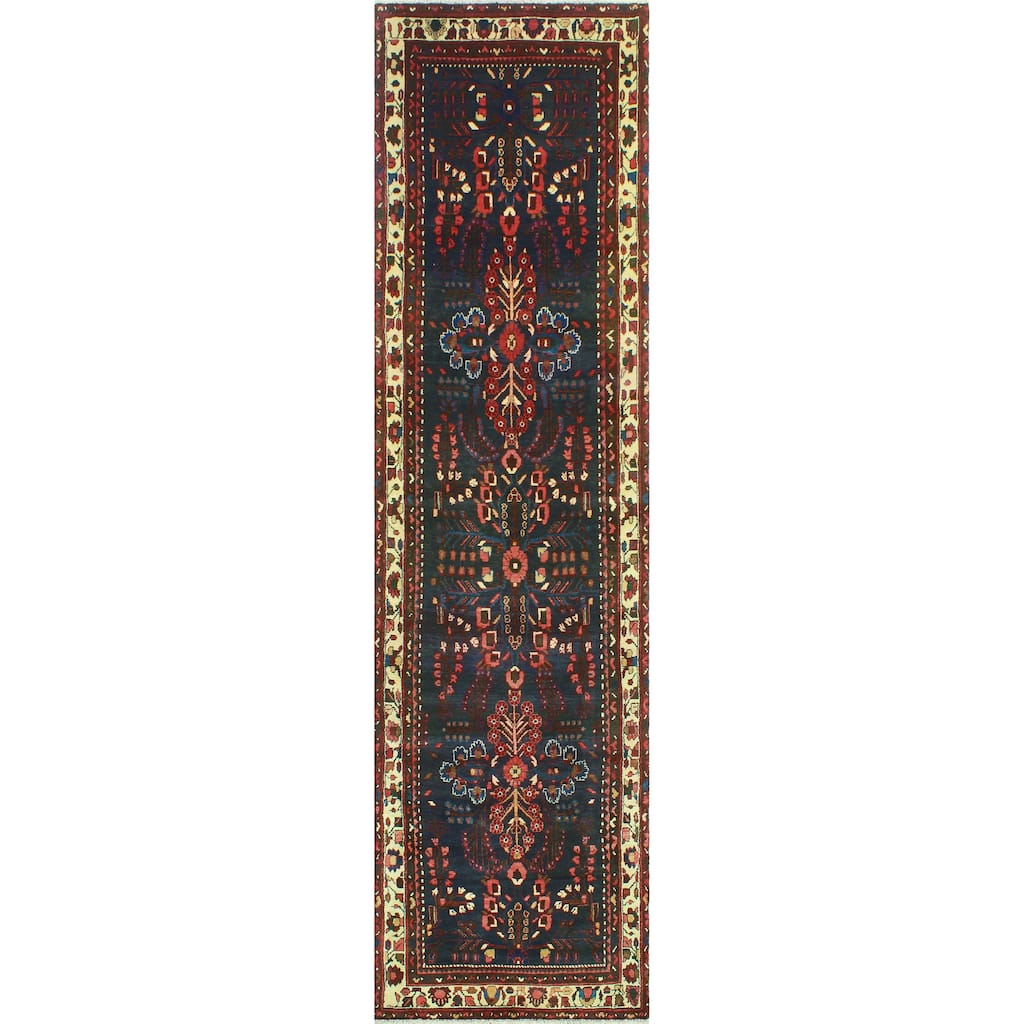 Fine Vintage Distressed Hamza Navy/Ivory Runner - 3'4" x 12'10"