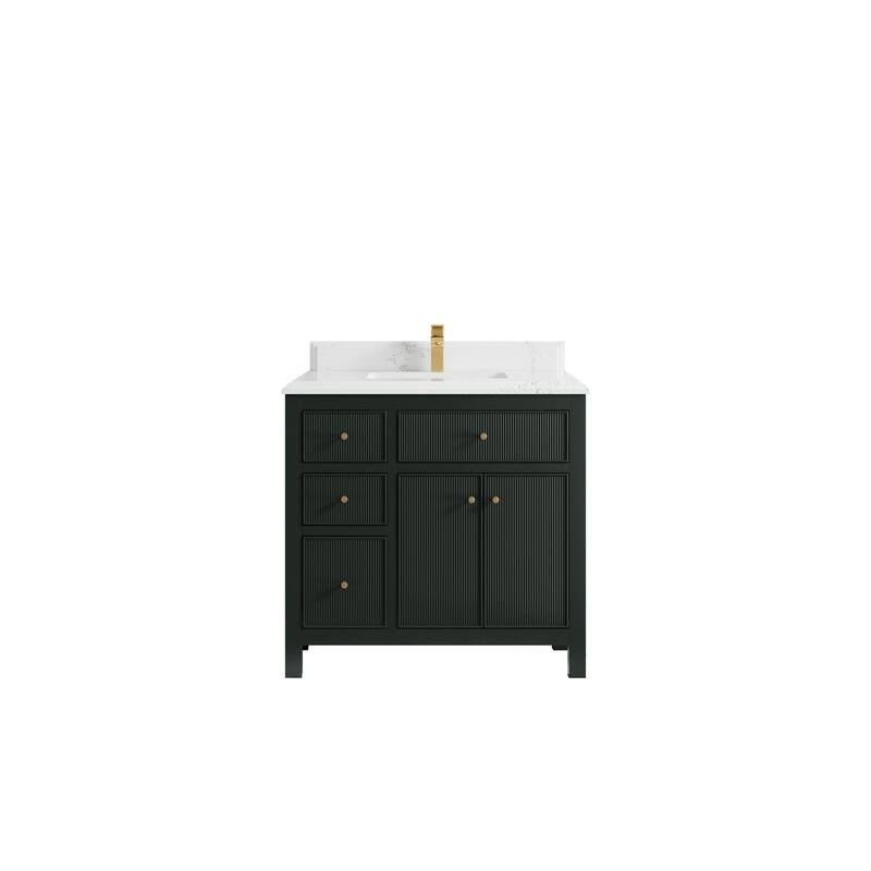 Willow Collections 36 in W x 22 in D Sonoma Center Sink Free Standing Reeded Bathroom Vanity with Countertop - 1.5" Empira White - Dark Forest Green