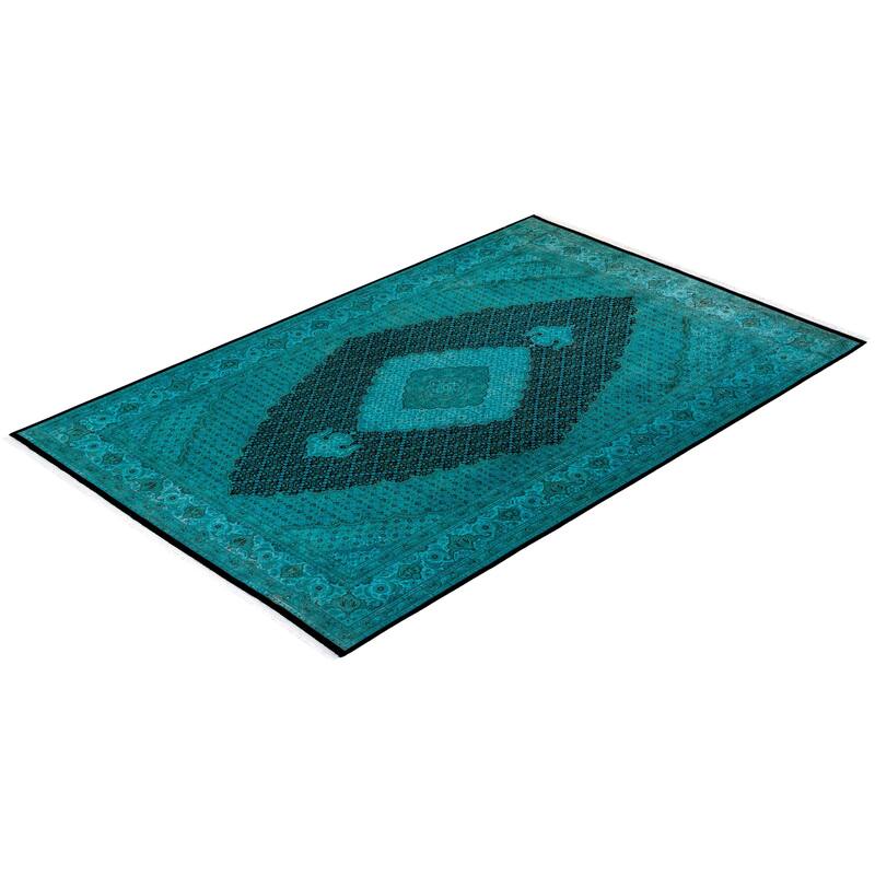 Overton Hand Knotted Wool Vintage Inspired Modern Contemporary Overdyed Blue Area Rug - 6' 6" x 10' 1"