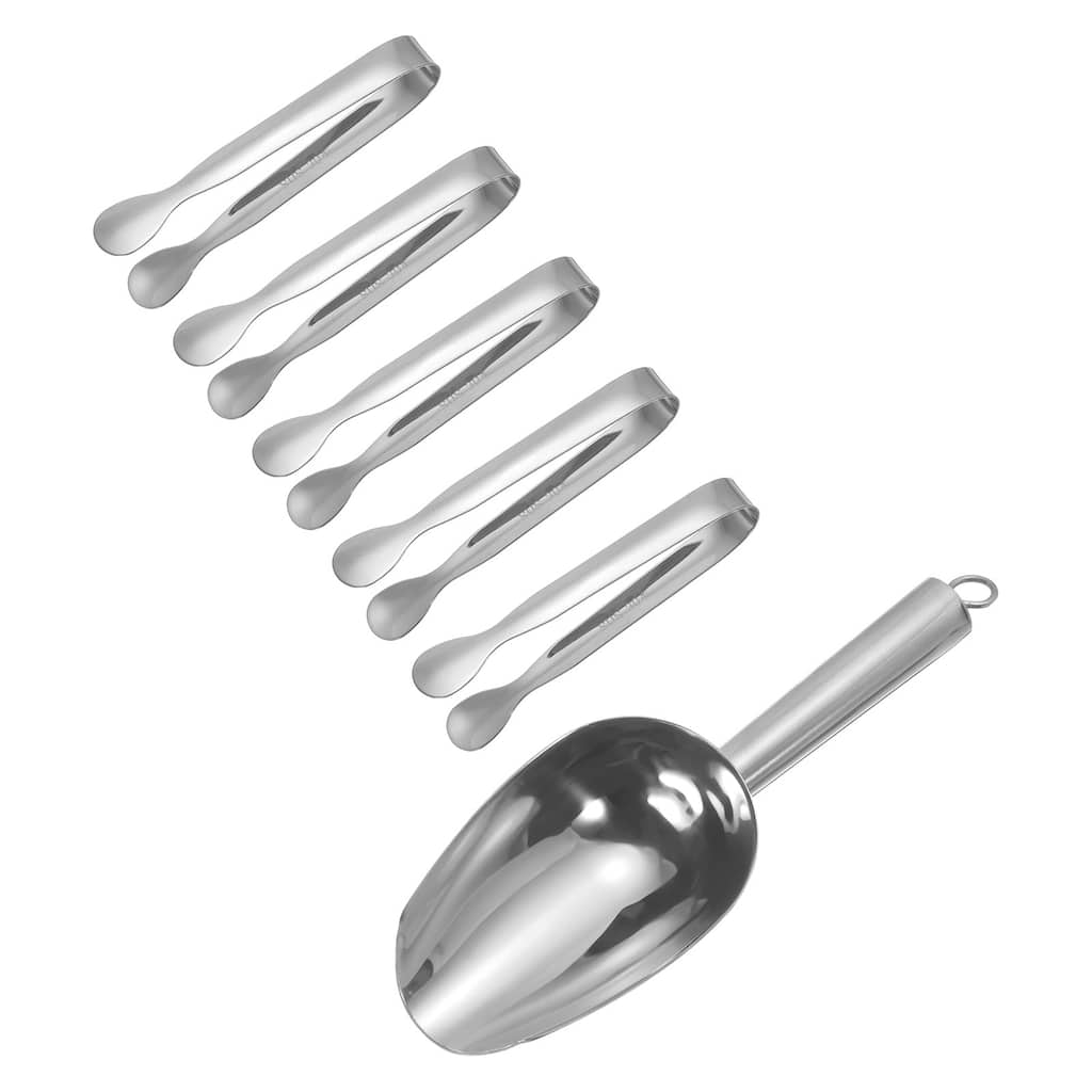 Serving Tongs, 6pcs - Stainless Steel Kitchen Ice Scoop and Ice Tong