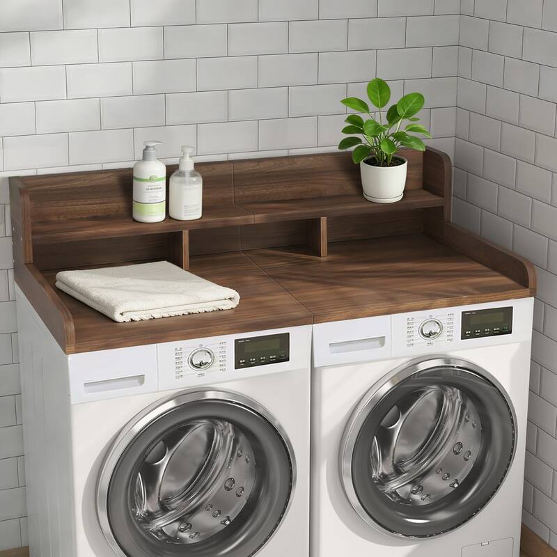 Washer Dryer Countertop with Non-slip Pads, Laundry Wood Shelf Topper with Edge, for Washer and Dryer Laundry Hamper Counter