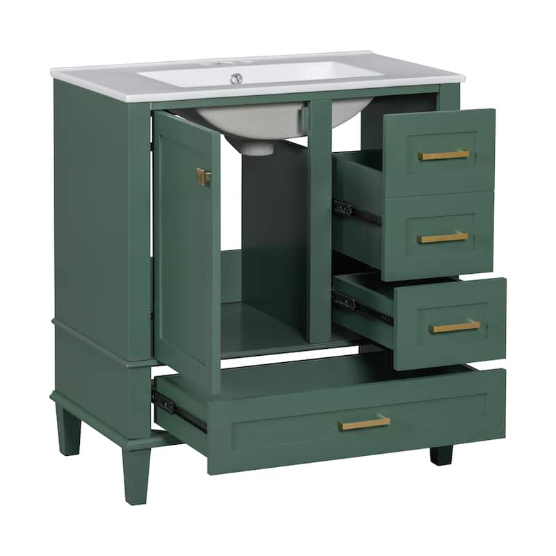 Modern Bathroom Vanity, 30" Freestanding Cabinet with Sink, Bathroom Storage Cabinet with Soft Closing Door and 3 Drawers