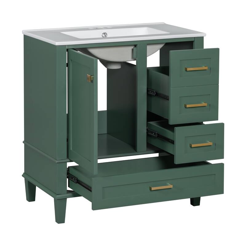 Single Sink Bathroom Vanity Cabinet, Vanity Base & Ceramic Sink Combo Set, 3 Drawers Bathroom Storage Cabinet, 30 Inch