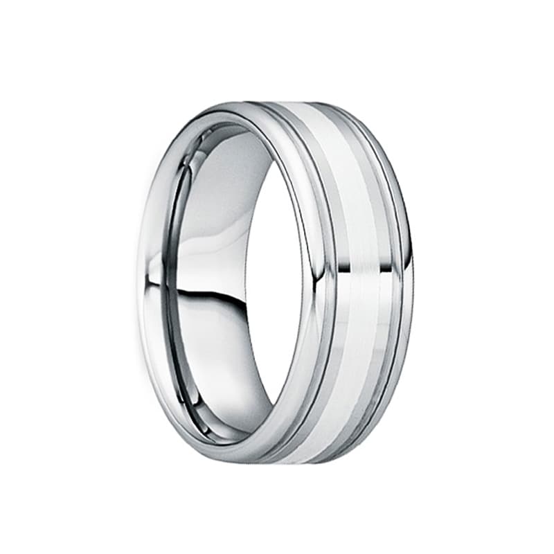 Black Ti Collection Black Titanium Triple Groove 4mm Domed Wedding Band Black Ti Collection Black Titanium Triple Groove 4mm Domed Wedding Band