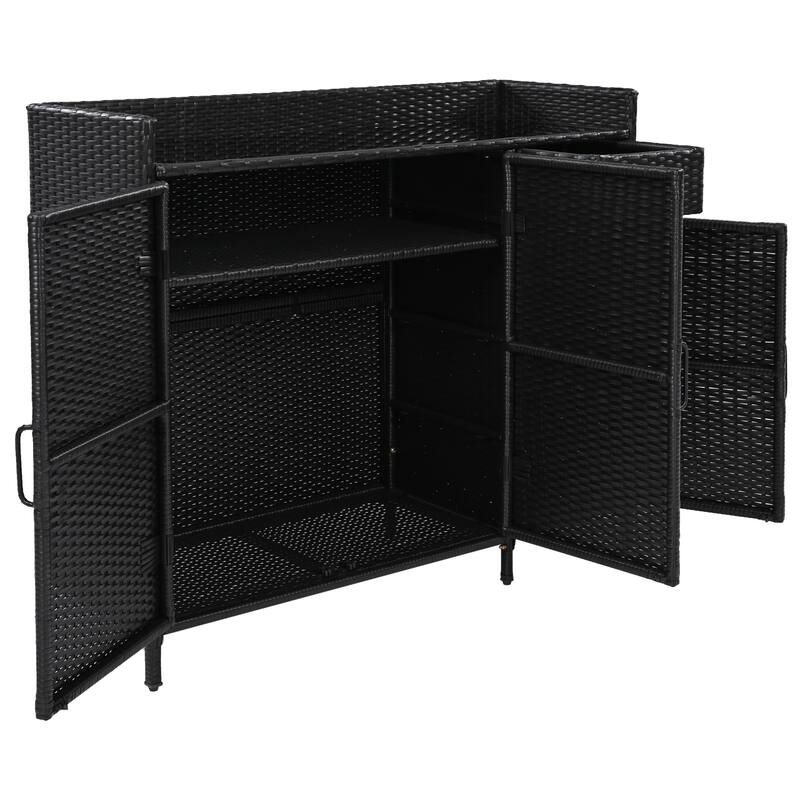 Wicker Storage Cabinet Outdoor Kitchen Iskand Rattan Bar Table Barbecue Cabinet