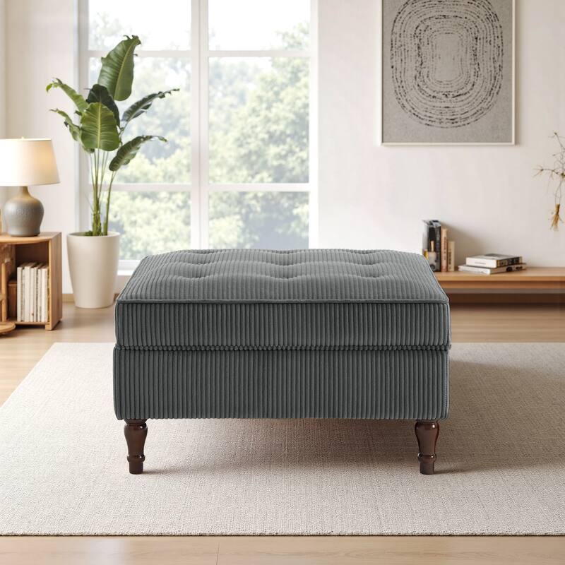 Corduroy Flip Top Dual-Use Storage Ottoman Coffee Table