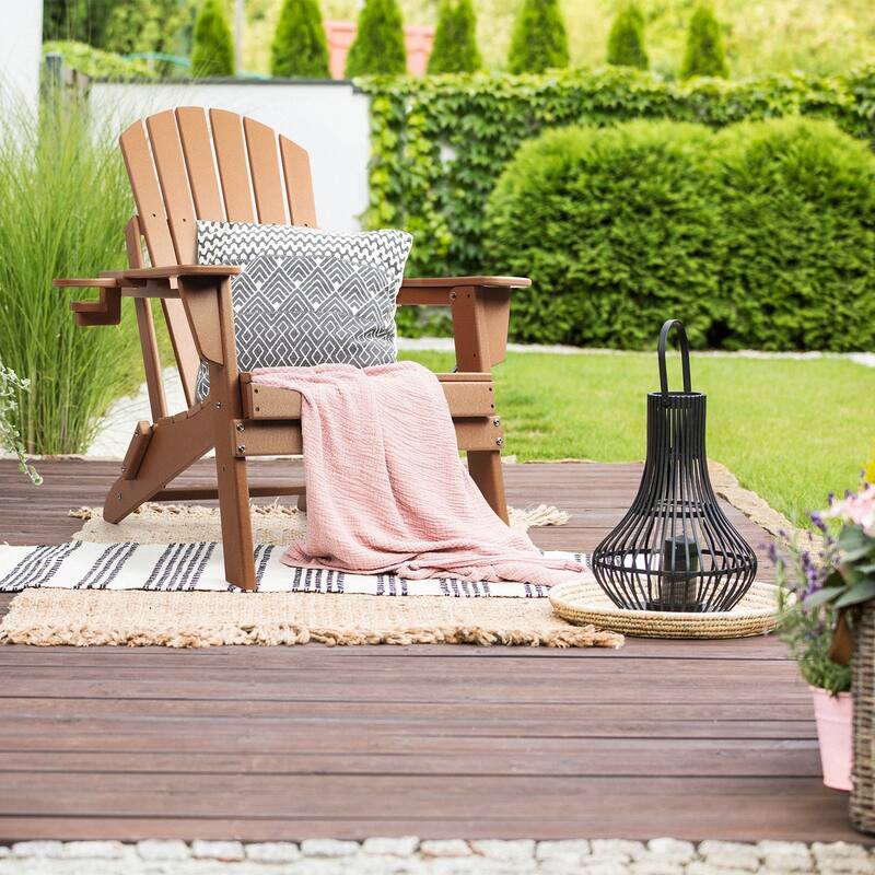 Vrakae Folding Adirondack Chair with Cup Holder - Brown