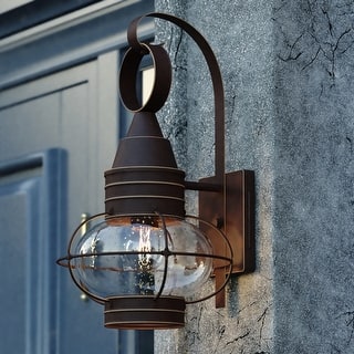VAXCEL Chatham 18 in. H 1-Light Burnished Bronze Coastal Outdoor Wall Sconce, Steel, Clear Seeded Glass Shade