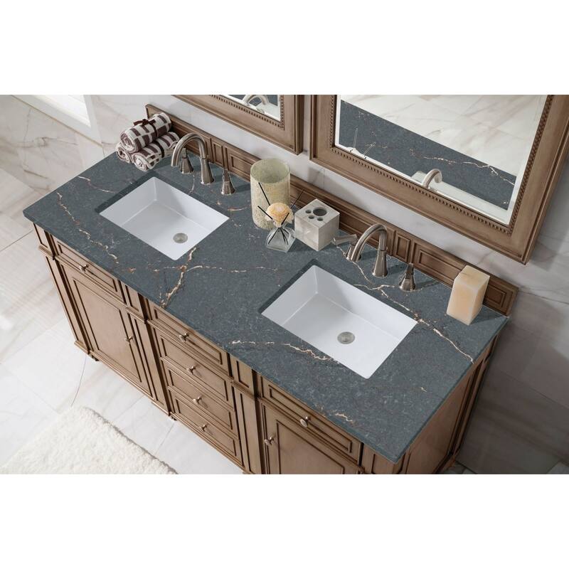 James Martin Vanities 157-V60D-3PBL Bristol 60" Double Basin Walnut