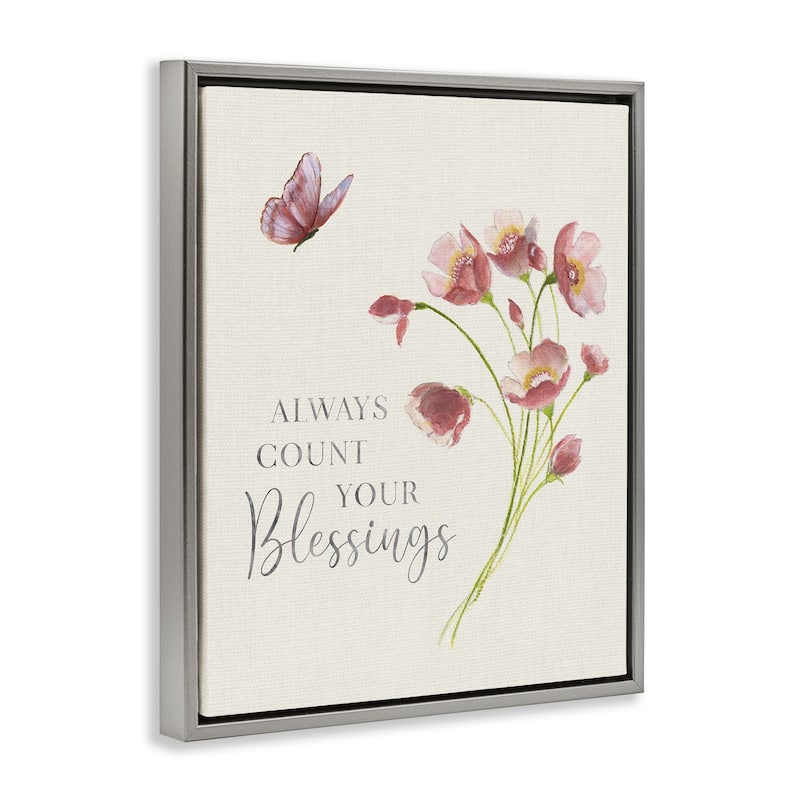 Stupell Count Your Blessings Florals Framed Floater Canvas Wall Art Design By Janet Tava