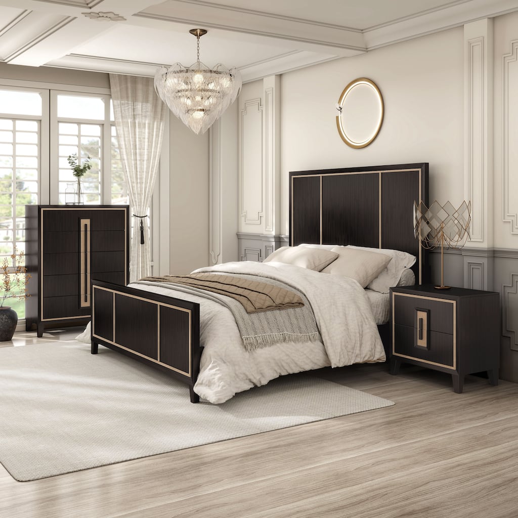 Furniture of America Nyx Modern 3-Piece Espresso Solid Wood Queen Panel Bedroom Set