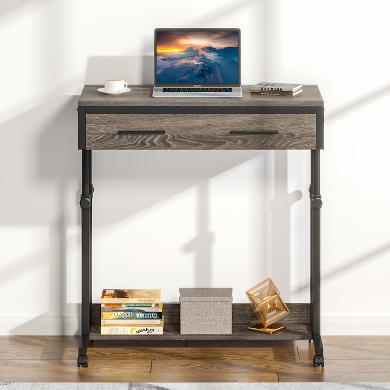 Height Adjustable Standing Laptop C Table,Mobile Portable Desk with Drawers for Home Office Sofa Bed