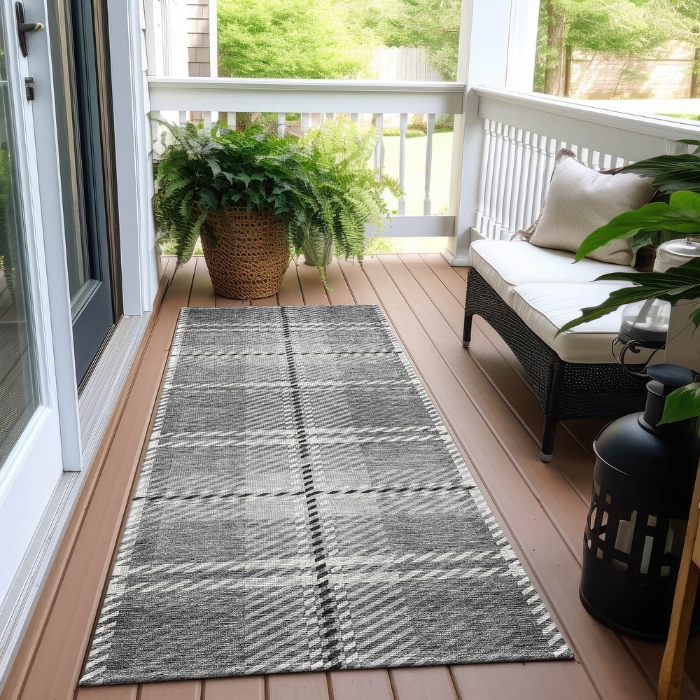 Machine Washable Indoor/ Outdoor Chantille Plaid Cozy Rug