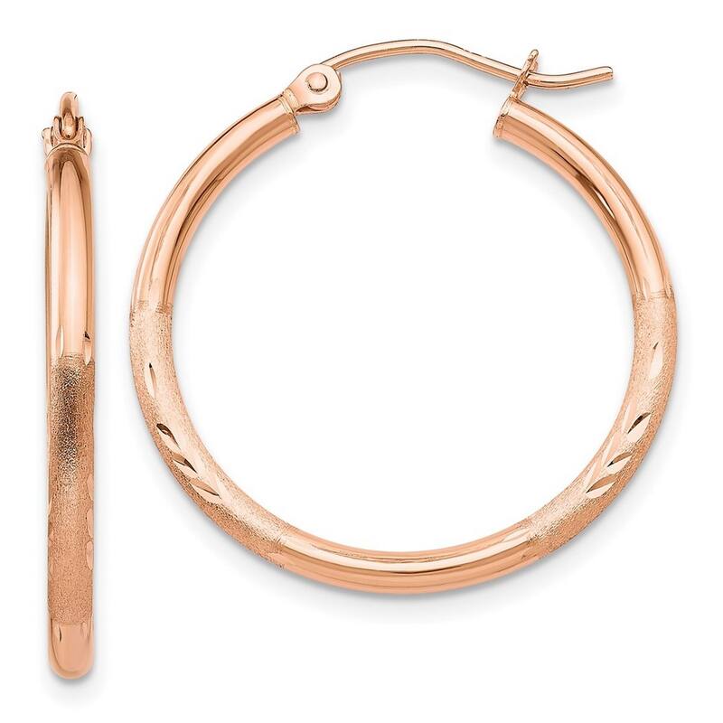 Curata 14k Rose Gold Light Weight 2x25mm Diamond Cut Hoop Earrings