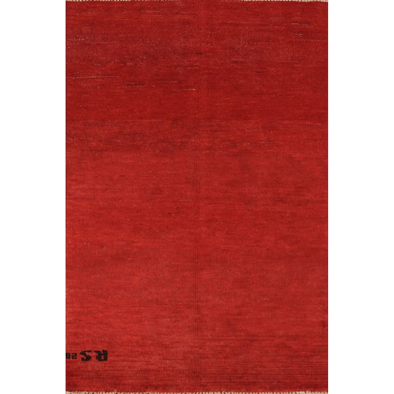 Modern Gabbeh Oriental Rug Hand-Knotted Solid Red Wool Carpet - 2'6" x 4'0"