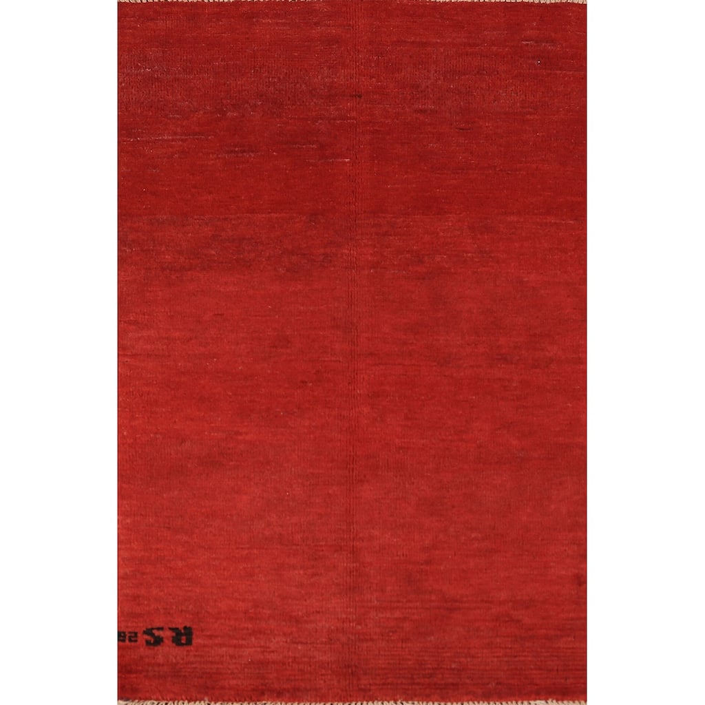 Modern Gabbeh Oriental Rug Hand-Knotted Solid Red Wool Carpet - 2'6" x 4'0"