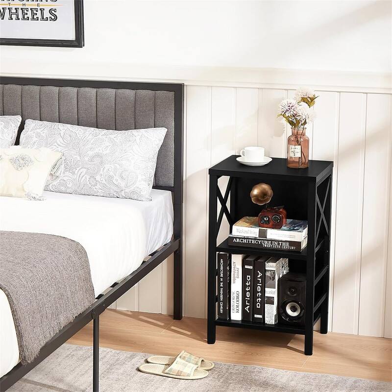 Industrial 3 Tier Bookshelf Narrow Bookcase with Rustic Wood and Metal - 15.7"D x 11.8"W x 27.6"H