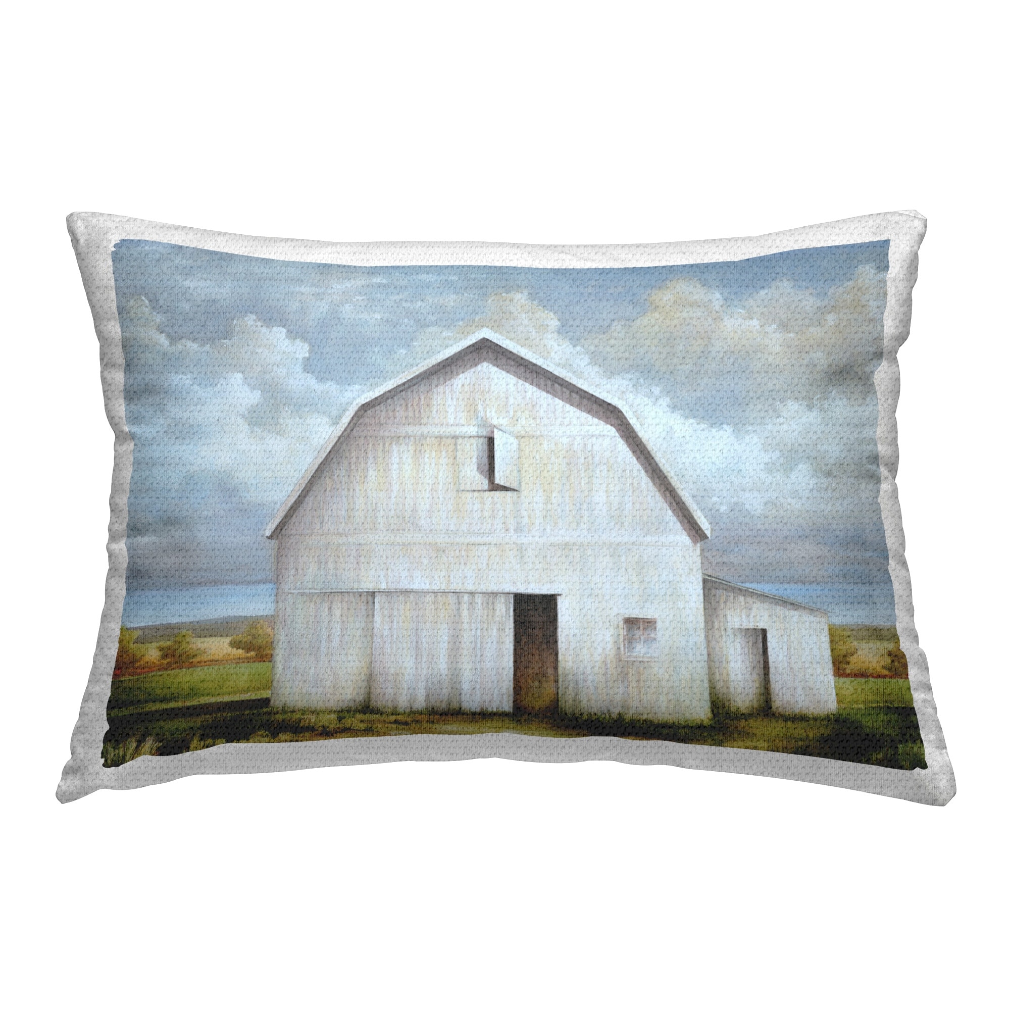 Stupell White Barn with Clouds Printed Outdoor Throw Pillow Design by White Ladder