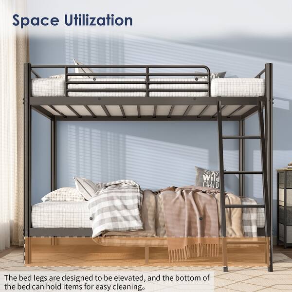 slide 2 of 8, Metal Bunk Bed,Twin Over Twin Size Kids Bed Black