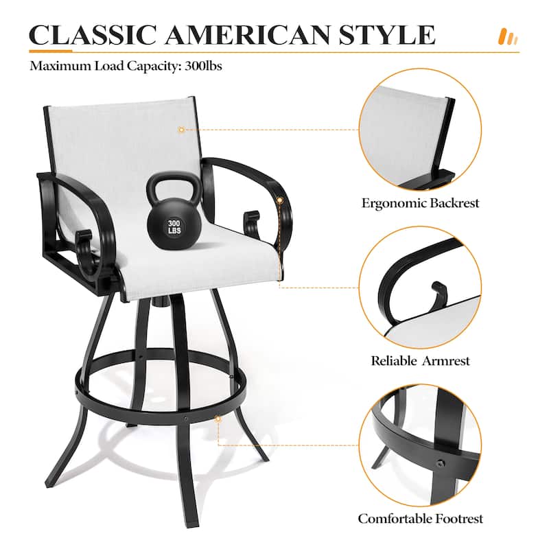 3/5-Piece Set Outdoor Patio Swivel Bar Stools Set Aluminum Sunbrella Textilene Sling Bar Stools and Table