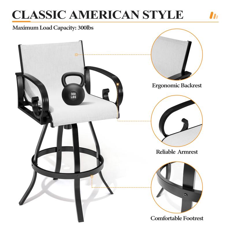 Outdoor Aluminum Swivel Barstool (Set of 2) Sunbrella Textilene Sling for Patio Deck - See Picture