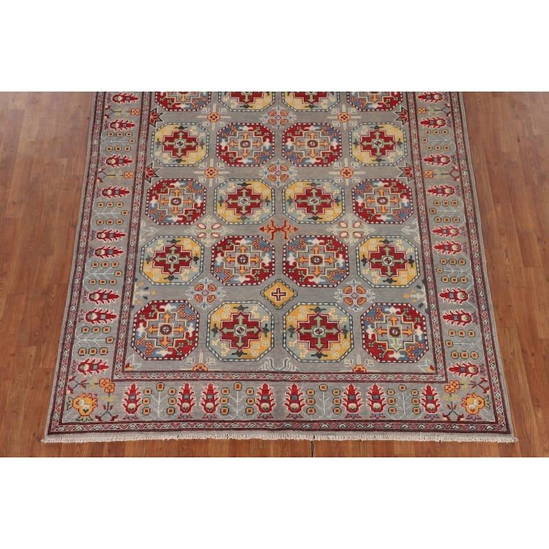 All-Over Gray Kazak Oriental Area Rug Handmade Bedroom Wool Carpet - 6'5" x 9'10"