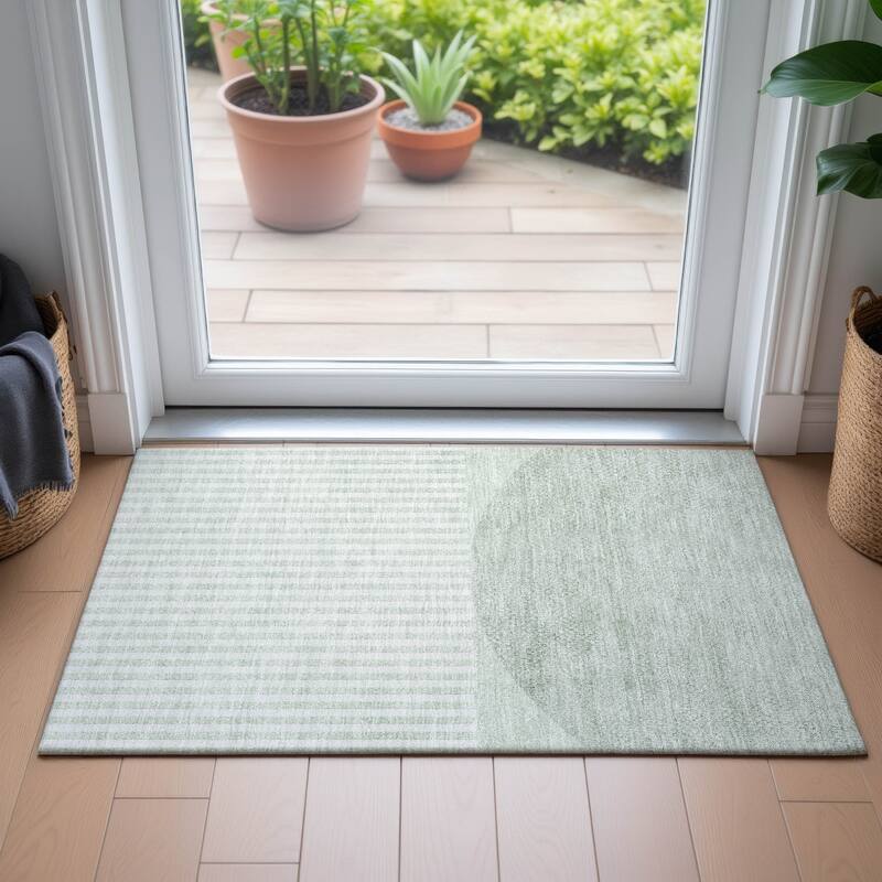Machine Washable Indoor/Outdoor Contemporary Mod Chantille Rug