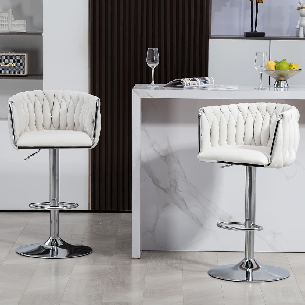 Fabric Cover Swivel Bar Stools Set of 2, Counter Height Chair with Back and Footrest, Dining Room Chair with Metal Frame