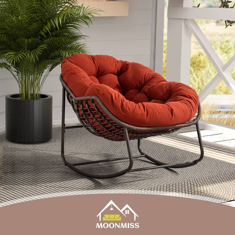 Outdoor rattan rocking chair, padded penguin rocking chair,lounge chair Outdoor for Front Porch,Living Room,Patio,Garden