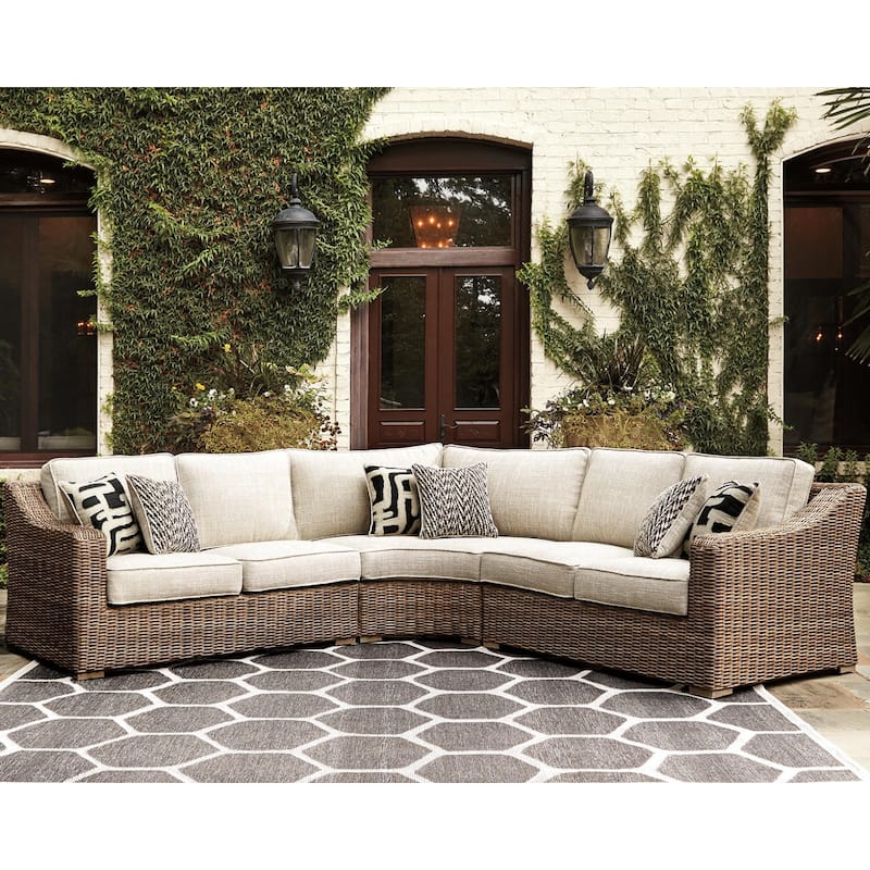Signature Design by Ashley Beachcroft Beige Outdoor Sectional - 94.5" W x 94.5" D x 38" H
