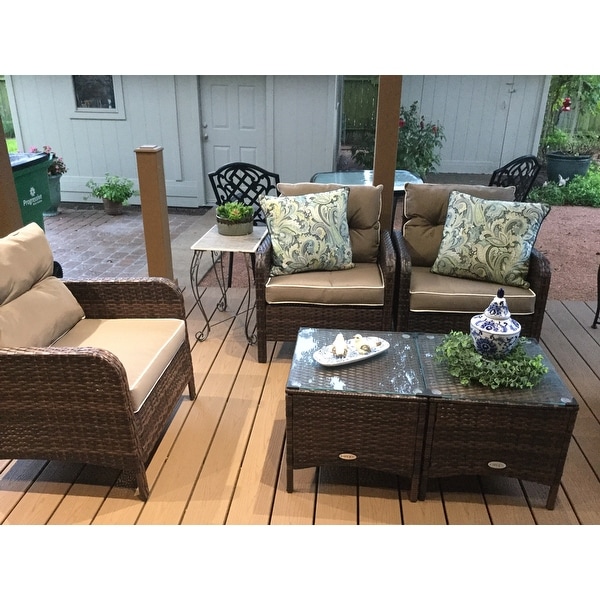 Costway 5 Pcs Rattan Wicker Furniture Set Sofa Ottoman W Brown Costway 5 Pcs Rattan Wicker Furniture Set Sofa Ottoman W Brown Cushion Patio Garden Yard On Free Shipping Today 16501359