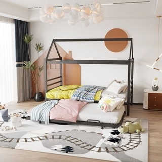 Twin Size Metal House Shape Platform Bed With Trundle - Bed Bath ...