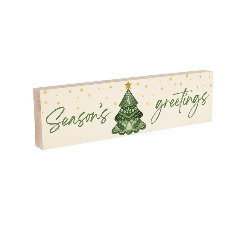 Shades of Green Mantel Sign - "Seasons Greetings" - 18" x 5" - Multicolor