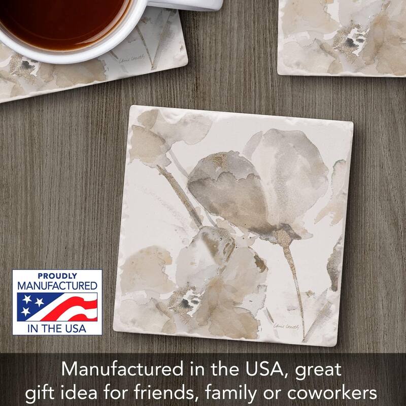 Absorbent Stone Tumbled Tile Coasters, Abstract Floral I, Set of 4