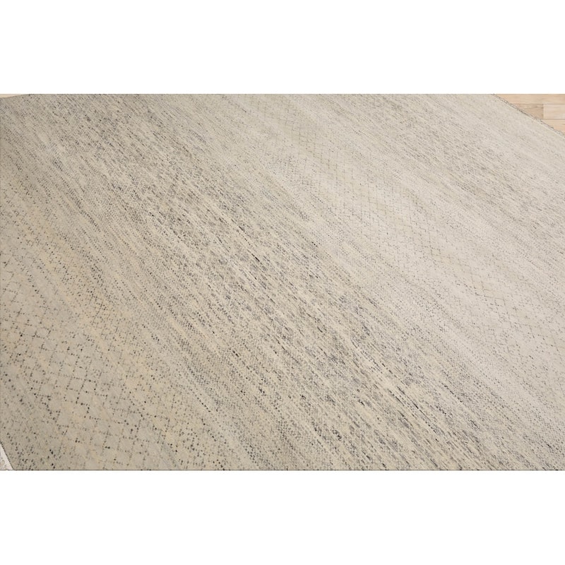 Beige Tibetan Wool & Bamboo Silk Hand Knotted Rug Geometric Style - 8' x 10'