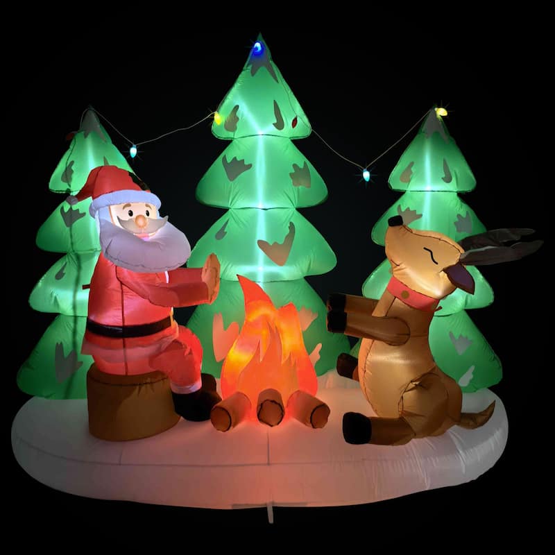 LED Lighted Inflatable Santa and Reindeer Outdoor Christmas Decoration - 8' - Green