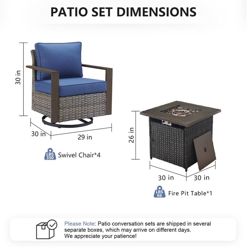 Pocassy Outdoor 30" Fire Pit Table with Sofa Swivel Chair Set